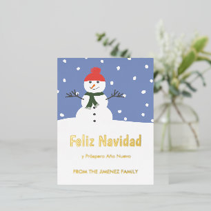 Winter Snowman Feliz Navidad y Prospero Año Nuevo Foil Holiday Postcard