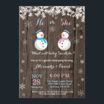 Winter Snowman Gender Reveal Invitation<br><div class="desc">Winter Snowman Gender Reveal Invitation. White Snowflake. He or She. Boy or Girl. Pink and Blue. Christmas Holiday Gingerbread Man. Rustic Wood Background. Country Vintage Retro Barn. For further customization,  please click the "Customize it" button and use our design tool to modify this template.</div>