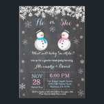 Winter Snowman Gender Reveal Invitation<br><div class="desc">Winter Snowman Gender Reveal Invitation. White Snowflake. He or She. Boy or Girl. Pink and Blue. Christmas Holiday Gingerbread Man. Chaklboard Background. Black and White. For further customization,  please click the "Customize it" button and use our design tool to modify this template.</div>