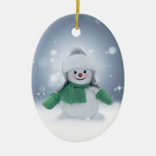 Winter Snowman in Green Ceramic Ornament