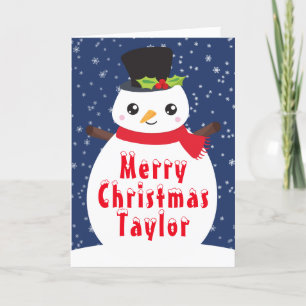 Winter Snowman Navy Blue Merry Christmas Holiday C Card