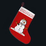 Winter Snowman Pattern | Kids Name Red Small Christmas Stocking<br><div class="desc">Who can resist this cute red christmas stocking with your sons name in wobbly font. Featuring an adorable snowman on the front and a pattern of snowmen on the back. To change the text or snowman graphic click on the personalize button. This design contains A.I.</div>