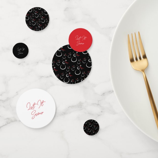 Winter Snowman Pattern Let It Snow Black and Red Confetti (Group)