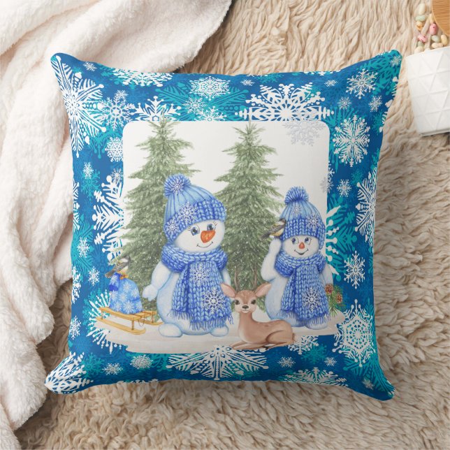 Winter Snowman  Throw Pillow (Blanket)