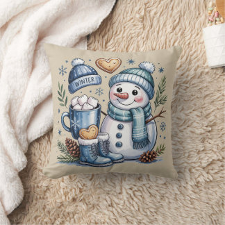 Winter Snowman Throw Pillow