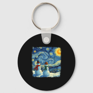 Winter Snowman Van Gogh Starry Night Christmas Keychain