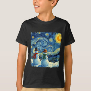 Winter Snowman Van Gogh Starry Night Christmas  T-Shirt