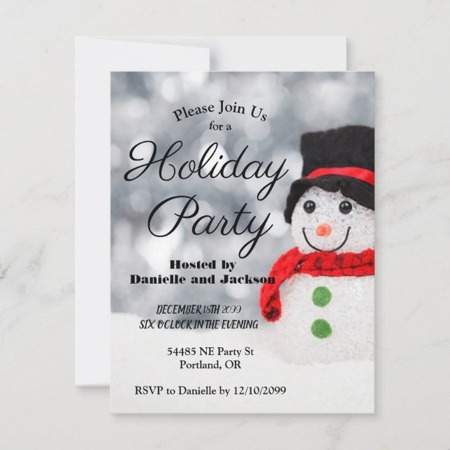 Winter Snowman w Top Hat Holiday Party Invitation (Front)
