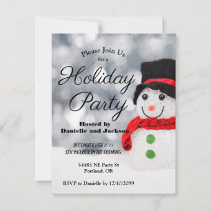 Winter Snowman w Top Hat Holiday Party Invitation