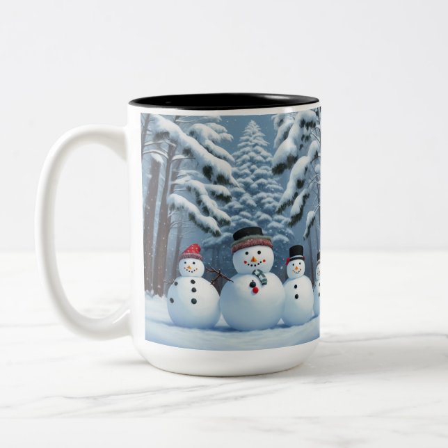 Winter Snowmen Two-Tone Coffee Mug (Left)