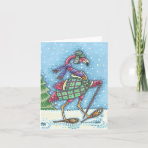WINTER SNOWSHOES PINK FLAMINGO NOTE CARD Blank