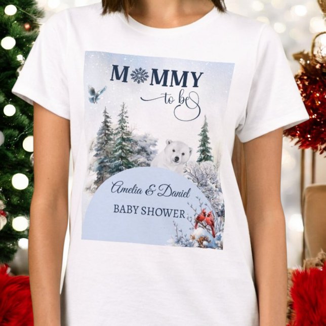 Winter Snowy Bear Bird Mommy to be Baby Shower T-Shirt (Creator Uploaded)