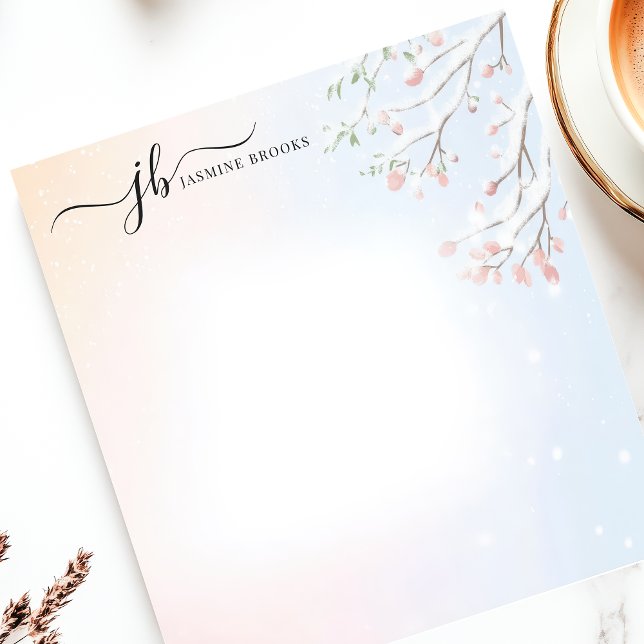 Winter Snowy Branch Watercolor Personalized Notepad (Creator Uploaded)