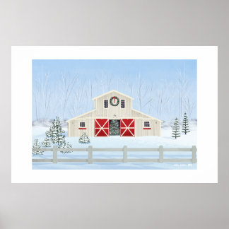 Winter Snowy Christmas Barn Extra Large Print