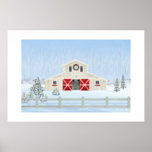 Winter Snowy Christmas Barn Large Print