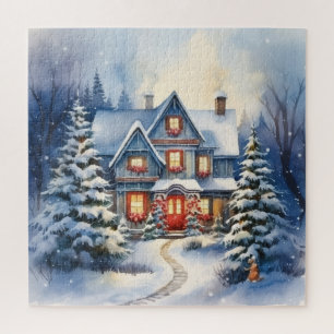 Winter Snowy Christmas House and Pathway  Jigsaw Puzzle