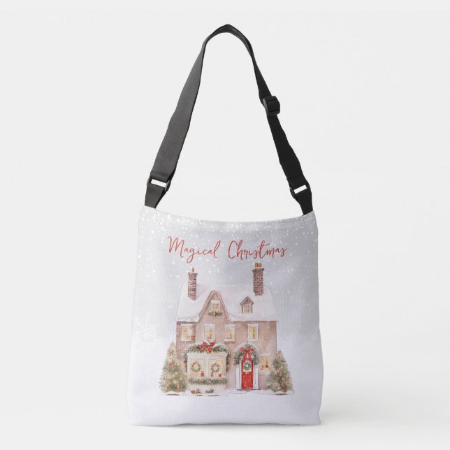 Winter Snowy House Santa Christmas Tote (Front)