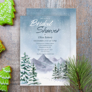 Winter Snowy Mountain Forest Bridal Shower Invitation