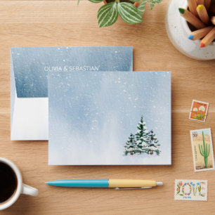 Winter Snowy Mountain Forest Wedding Envelope