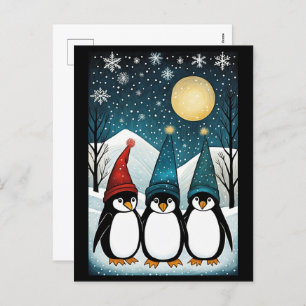 Winter Snowy Mountain Santa Penguin Christmas  Holiday Postcard
