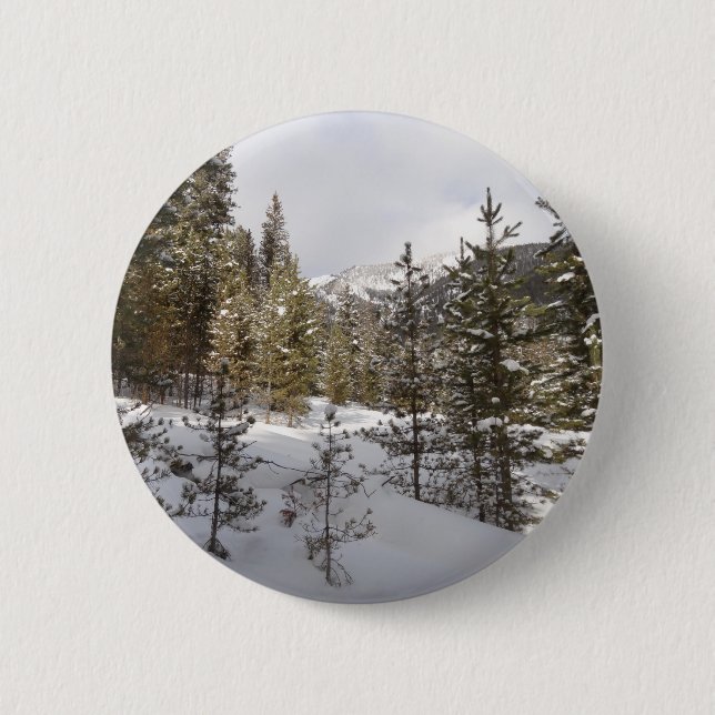 Winter Snowy Mountain Scene in Montana 2 Inch Round Button (Front)