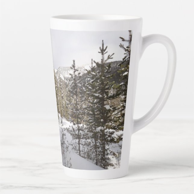Winter Snowy Mountain Scene in Montana Latte Mug (Right)