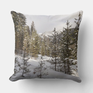 Winter Snowy Mountain Scene in Montana Throw Pillow