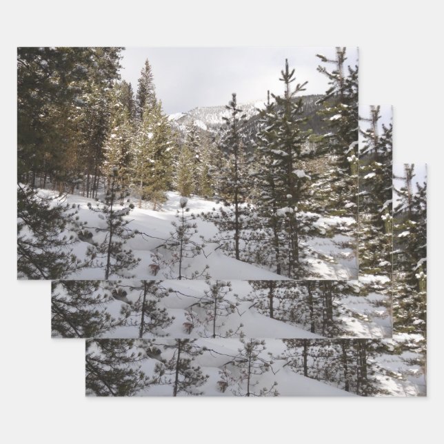 Winter Snowy Mountain Scene in Montana Wrapping Paper Sheet (Set)