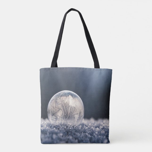 Winter snowy pine bough frozen bubble tote bag (Back)