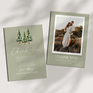 Winter Snowy Pine Tree Custom Photo Wedding Thank You Card