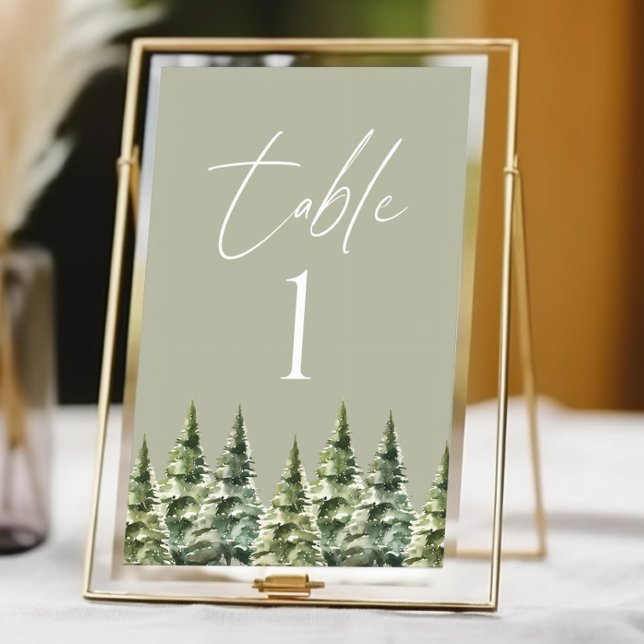 Winter Snowy Pine Tree Forest Wedding Table Number (Creator Uploaded)