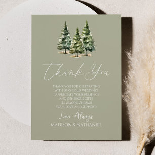 Winter Snowy Pine Tree Wedding  Thank You Card