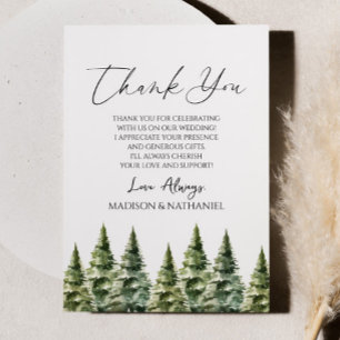 Winter Snowy Pine Tree Wedding  Thank You Card
