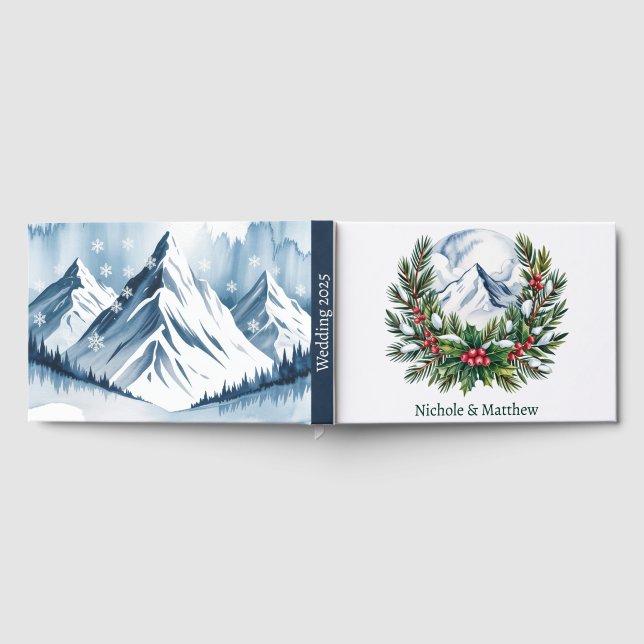 Winter Snowy Pine Wreath Wedding Guest Book (Full)