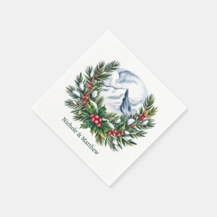 Winter Snowy Pine Wreath Wedding Napkin