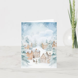 Winter snowy village christmas holiday card