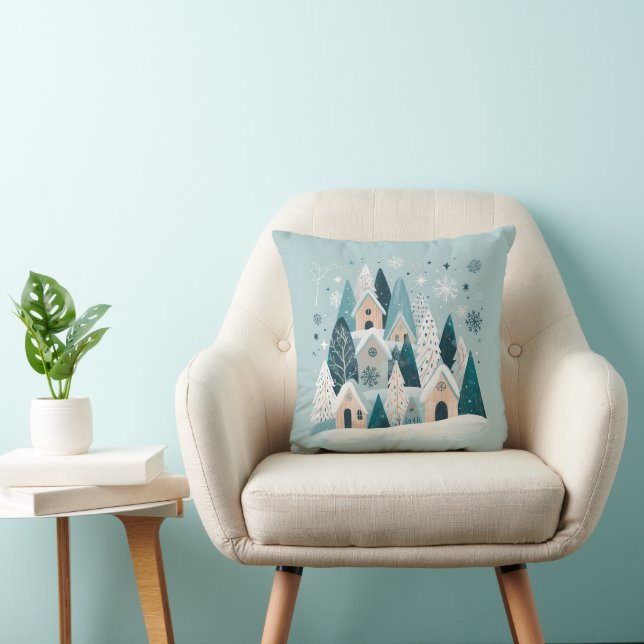 Winter Snowy Village Throw Pillow (Chair)