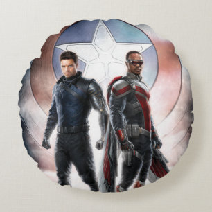 Winter Soldier & The Falcon in Front of Shield Round Pillow