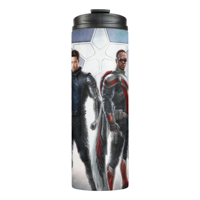 Winter Soldier & The Falcon in Front of Shield Thermal Tumbler (Front)