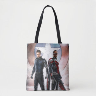 Winter Soldier & The Falcon in Front of Shield Tote Bag