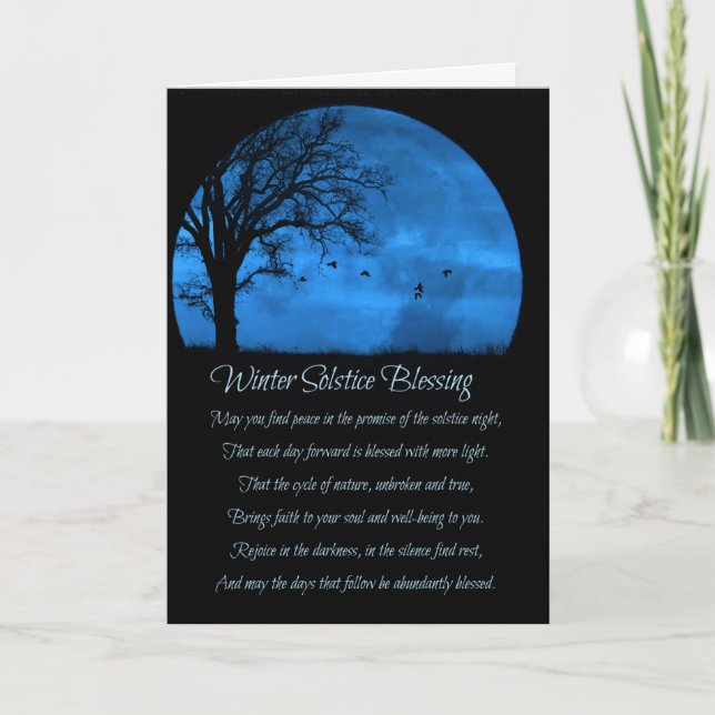 Winter Solstice Blessing Poem Moon Oak Tree Card (Front)