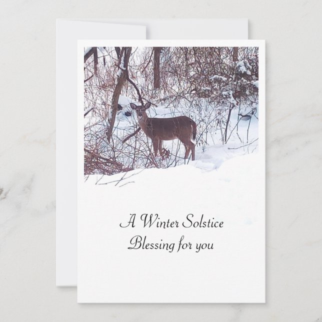 Winter Solstice Blessing with Deer  Holiday Card (Front)
