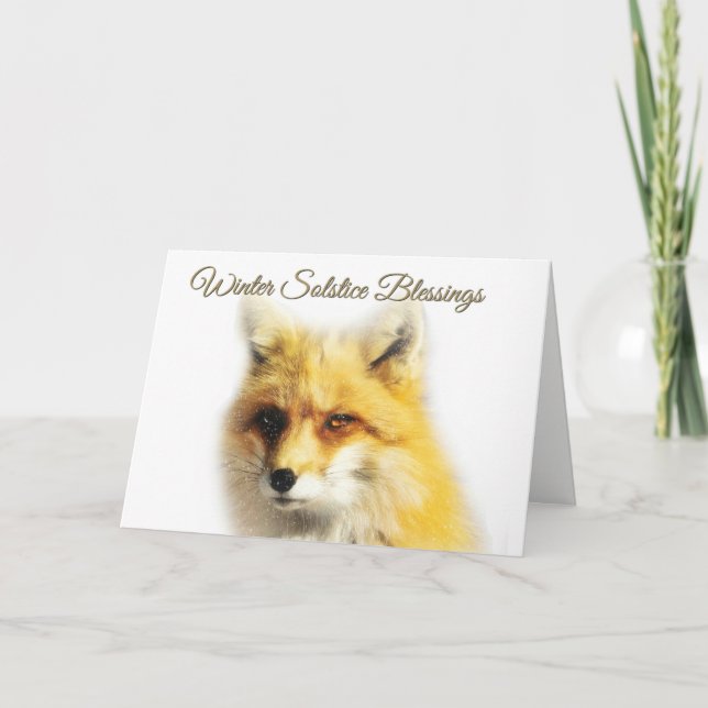 Winter Solstice Blessings Fox and Snow Card (Front)