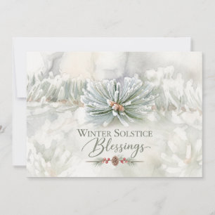 Winter Solstice Blessings Frosty Evergreens Holiday Card