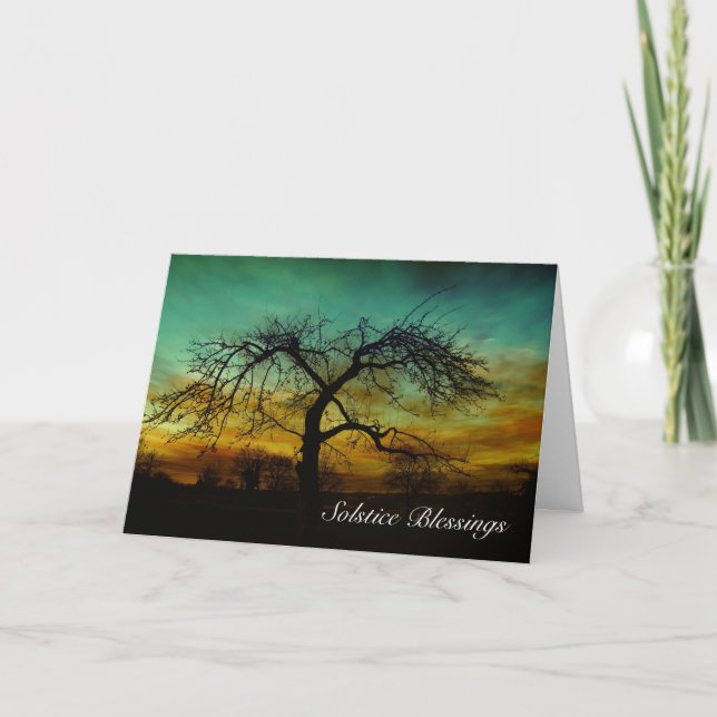 Winter Solstice blessings with tree without leaves Holiday Card (Front)