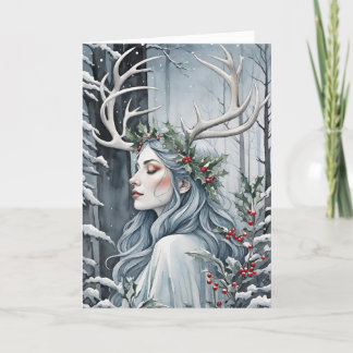 Winter Solstice Goddess in the Forest Holiday Card