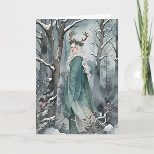Winter Solstice Goddess in the Forest Holiday Card (Front)