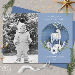 Winter Solstice Holiday Deer Blue Christmas Photo  Card