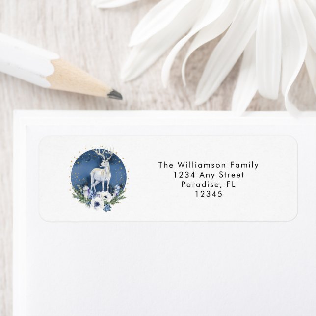 Winter Solstice Holiday Deer Blue White Christmas  (Insitu)