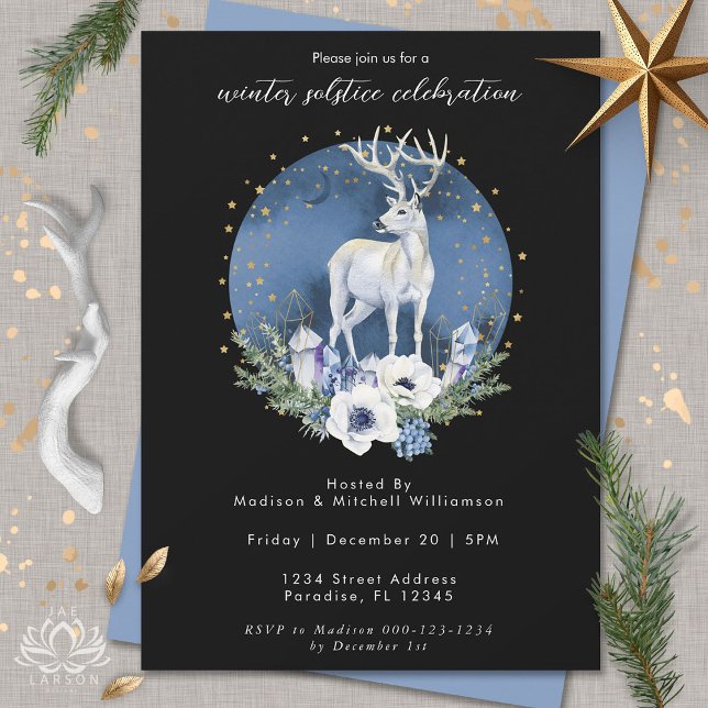 Winter Solstice Holiday Deer Blue White Christmas Invitation (Creator Uploaded)